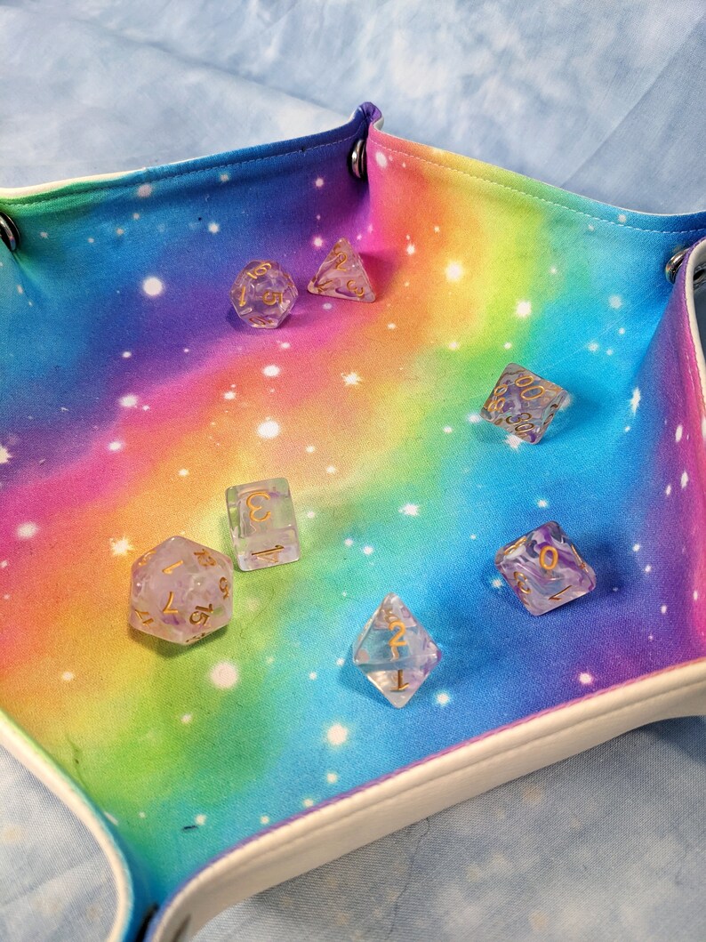 Rainbow Galaxy dice tray for tabletop gaming image 3