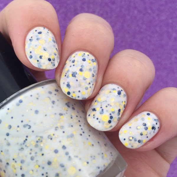 ON SALE-Anchors Away-White Crelly Glitter Mix Indie Nail Polish by Noodles Nail Polish