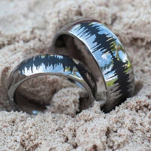 Soundwave Tungsten Rings Couples Matching Bands Waveform Jewelry Silver, Gold, or Rose Gold Tungsten Color Great Promise or Wedding Rings image 1