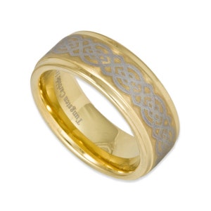 Mens Celtic Tungsten Gold Ring 9MM Wide Wedding Band Custom Engraved Promise Ring