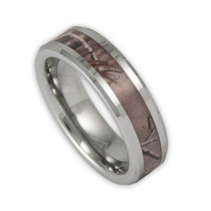 6MM Wide Mens or Womens Tree Camo Tungsten Ring Unisex Camouflage Promise Band with Engraving