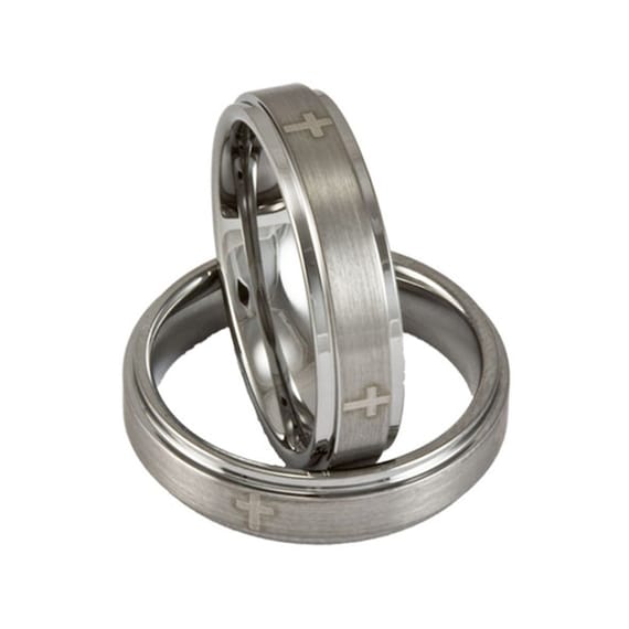 Homxi Stainless Steel Couple's Rings - Simple Round Engagement Rings, Engravable Matching Bands (Size 9, Silver White)
