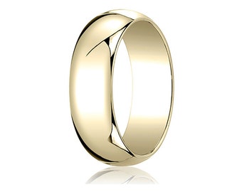 7MM Wide Domed 10K Gold Band Men&#39;s or Women&#39;s Basic Wedding Ring with Custom Engraving Half Round Classic Style