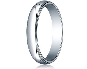 3MM Wide 10K White Gold Band Men's or Women's Wedding or Promise Ring with Milgrain Edge and Free Inside Engraving