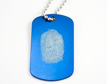 Fingerprint Engraved Dog Tag Style Pendant Includes Steel Ball Chain Necklace Personalized Gift