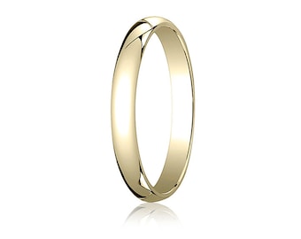 3MM Wide Domed 10K Gold Band Men&#39;s or Women&#39;s Basic Wedding Ring with Custom Engraving Half Round Classic Style