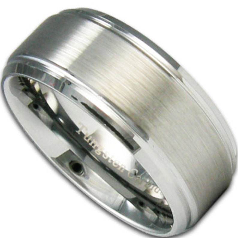 9MM Stepped Edge Tungsten Ring Mens Wedding Band Free Custom Etsy