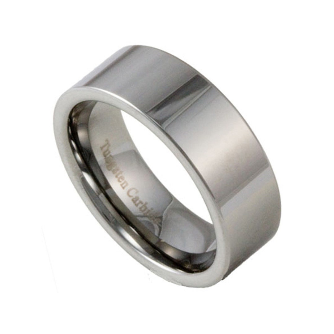Mens Pipe Cut Tungsten Ring 8MM Wide Wedding Band With Custom Engraving