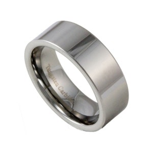 Mens Pipe Cut Tungsten Ring 8MM Wide Wedding Band With Custom Engraving image 1