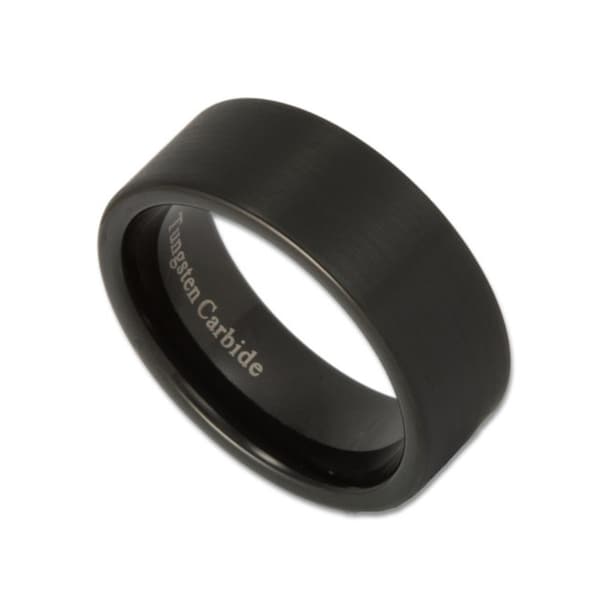 8MM Wide Black Tungsten Band Mens Wedding Ring Personalized Free Inside Custom Engraving