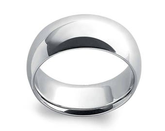 10MM Domed White Tungsten Men's Engraved Wedding Ring w/ Free Engraving Personalized Promise Band Comfort Fit White Gold Color
