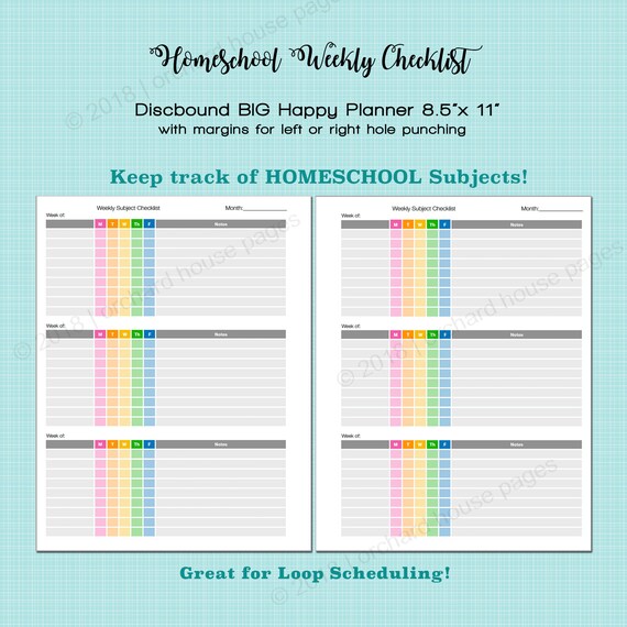 HOMESCHOOL Subject Checklist | BIG Happy Planner | Homeschool Planner| Loop Schedule | Printable PDF
