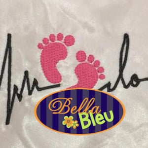 EKG Heartbeat heart beat of Baby feet love fill machine Embroidery Designs Design