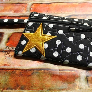 Descarga instantánea en el aro, cartera estrella de Texas, bolso de cremallera diseño de bordado, diseño de bordado de la máquina