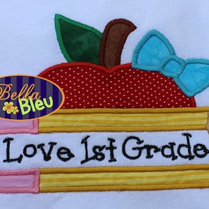 Back to School Split Chubby Pencil with Bow and Apple Applique Embroidery Designs Design Instant download