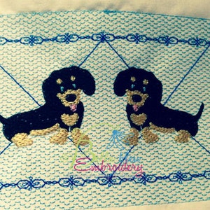 Faux Smocking Black and Tan Dachshund Weiner Dog Dogs  Machine Embroidery Design instant download