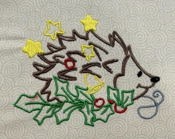 Christmas Hedgehog Design, Satin Stitch Animal Embroidery design, instant download