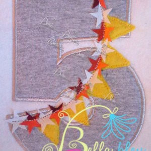5 Five Fifth Birthday Age Raggy Banner Bunting  Embroidery Applique designmachine embroidery