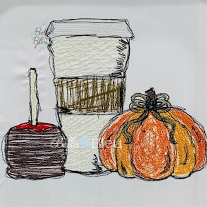 Fall Sketchy Embroidery Design -  Scribble Pumpkin Spice Latte harvest Sketchy Embroidery Design- Instant Download