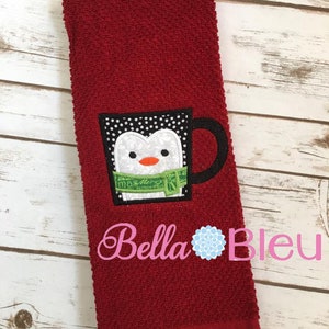 Christmas Embroidery Design, Christmas Penguin Applique Embroidery Design, Penguin Mug Embroidery Applique Design, Coffee Mug
