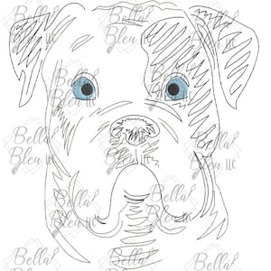 Dog Embroidery, Bulldog Dog Machine Embroidery Design, Vintage Bean Stitch embroidery, instant download