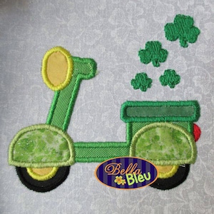 St Patrick&#39;s Day Shamrock Scooter Applique Embroidery Designs Design Monogram