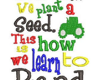 Reading Pillow Embroidery Design saying Row by Row Tractor Plowing Machine Embroidery design Instant Download
