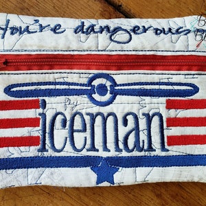 Descarga instantánea en el aro, monedero ITH Iceman, bolso de cremallera piloto diseño de bordado, diseño de bordado de la máquina