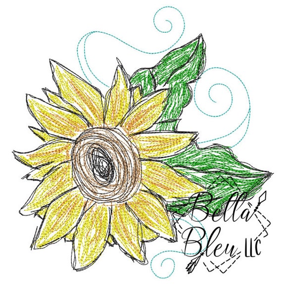 Download Sunflower Scribble Design Sketchy Embroidery Design Etsy