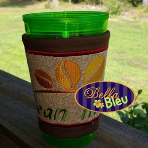 In the Hoop Coffee Bean Me Mug Coffee Sleeve  Embroidery Applique design machine