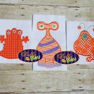 Adorable Set of 3 Space Aliens Monsters embroidery applique design boys