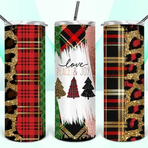 Archivo de sublimación para vaso de árboles de Navidad, diseño de sublimación Love, peach and joy