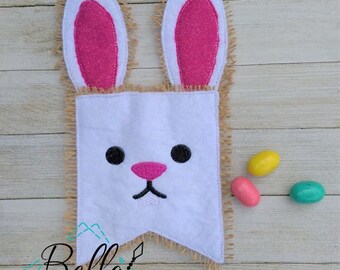 ITH Bunny Banner - In the Hoop Easter Bunny Banner - Banner Flag  - Instant Download - Machine Embroidery Design