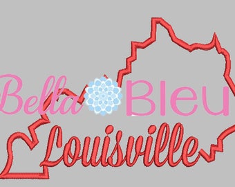 Diseño de bordado, aplique de bordado, aplique del estado de Kentucky con la firma de Louisville. Descarga instantánea.