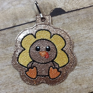 Thanksgiving Turkey ITH Key Charm - in the hoop key fob   - Instant Download - Machine Embroidery Design