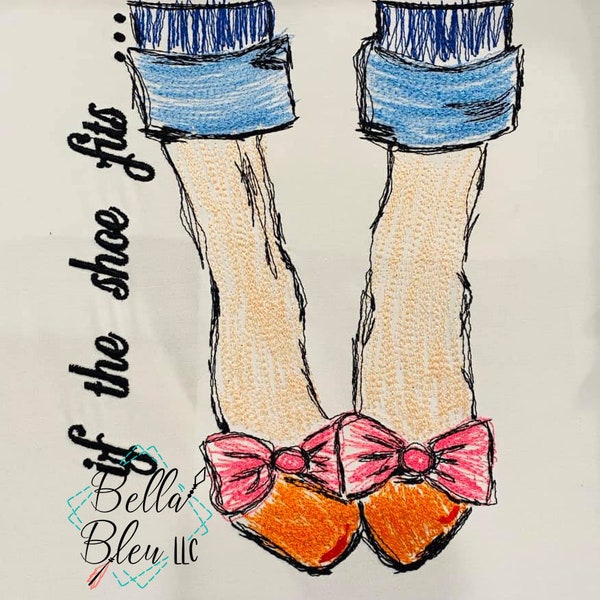 Shoe Sketchy Embroidery Design -  Scribble If the shoe fits Sketchy Embroidery Design - Bowed Shoes - Instant Download