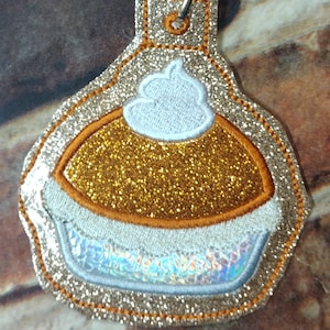 Pumpkin Pie ITH Key Charm - in the hoop key fob   - Instant Download - Machine Embroidery Design