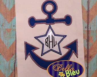 Nautical Anchor with Star Applique Embroidery Designs Design Monogram Instant download