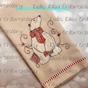 Christmas Polar Bear Sketchy Embroidery Design -  Scribble Polar bear with Scarf Embroidery Design- Instant Download