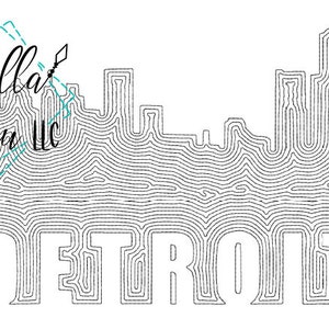 Detroit Skyline Sketchy Embroidery Design -  Michigan Sketchy Embroidery Design - Detroit Skyline - Instant Download