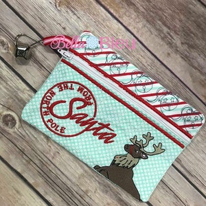 Descarga instantánea en el aro, monedero de renos de Navidad ITH, diseño de bordado de Navidad, diseño de bordado de máquina