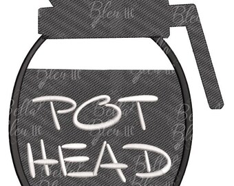 Coffee Pot Design - Sketchy EKG Embroidery Design -  Pot Head Coffee Embroidery Design- Instant Download