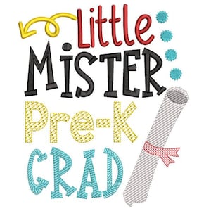 Graduation Sketchy Embroidery Design - Lil Mister Pre-K Grad Sketchy Embroidery Design -  Instant Download
