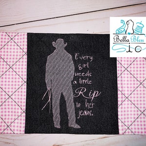 Every girls needs a little Rip in her jeans sketchy saying, Cowboy Sketchy Embroidery Design - Instant Download