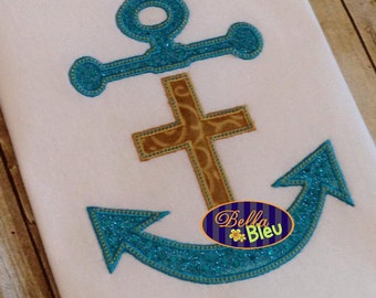 Nautical Anchor with Cross Applique Embroidery Designs Design Monogram