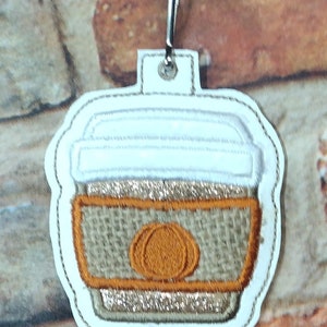 Coffee Latte ITH Key Charm - in the hoop key fob   - Instant Download - Machine Embroidery Design