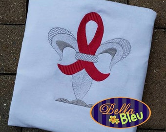 Breast Cancer Ribbon Fleur de Lis Filled line art Fight Machine Embroidery Design Instant downloadInstant Download