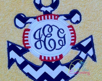 Nautical Anchor life saver Monogram Applique Embroidery Designs Design Monogram