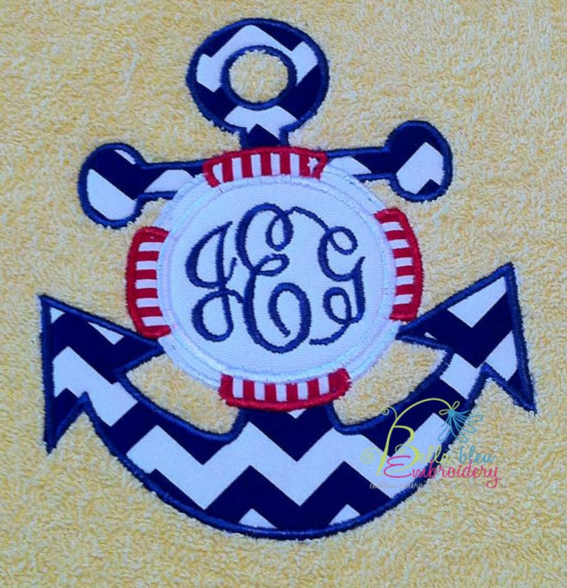 Nautical Anchor Life Saver Monogram Applique Embroidery Etsy