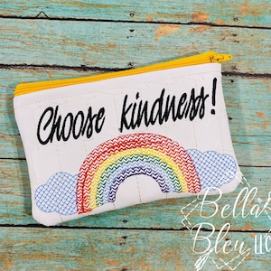 Descarga instantánea en el aro, ITH elegir bondad esbozo bolsa arco iris cartera, bolsa de cremallera, bordado de la máquina de la cremallera, diciendo positivo